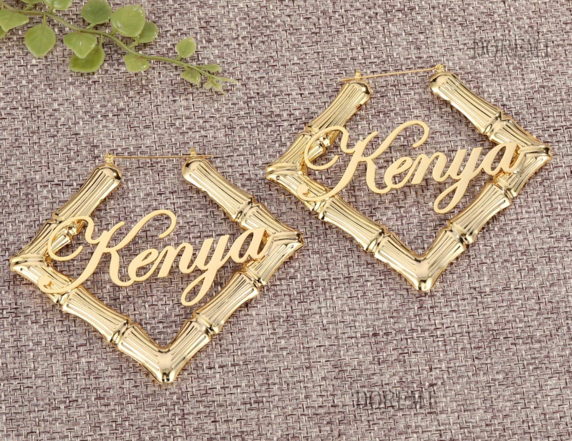 Diamond custom name earrings
