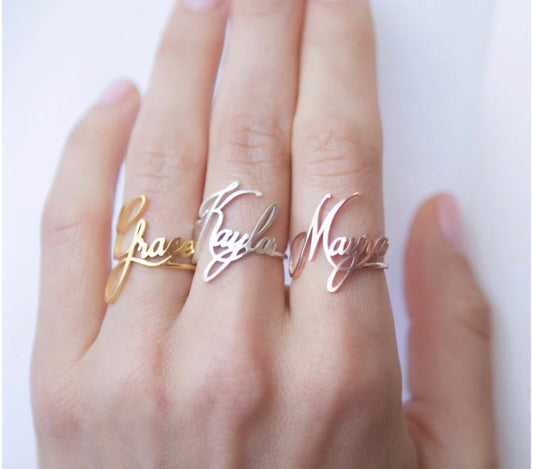 Cursive name ring